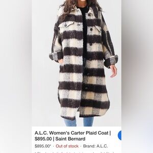 A.L.C. Black and Cream Plaid Trench Coat